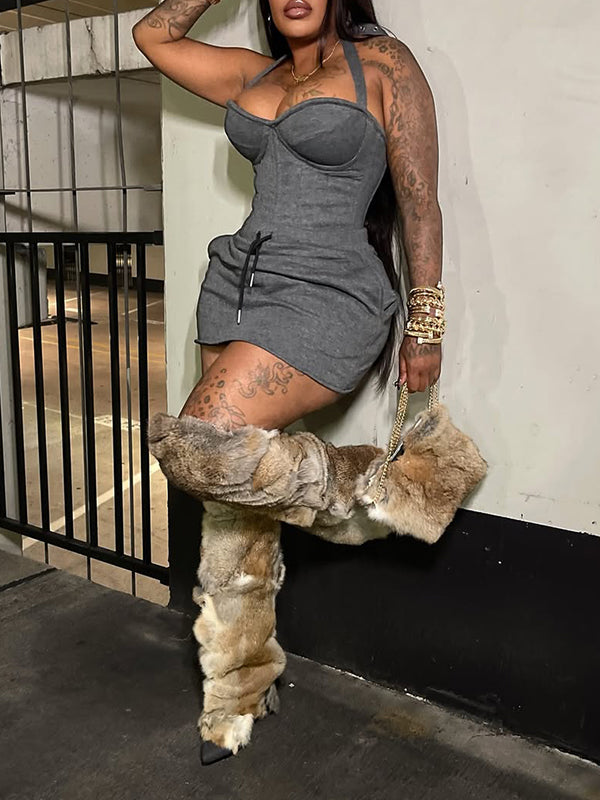 Solid Halter Top & Skirt Set