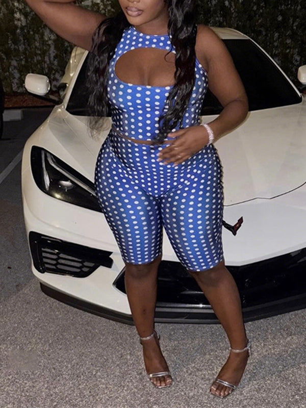Dot Cutout Tank Top & Shorts Set