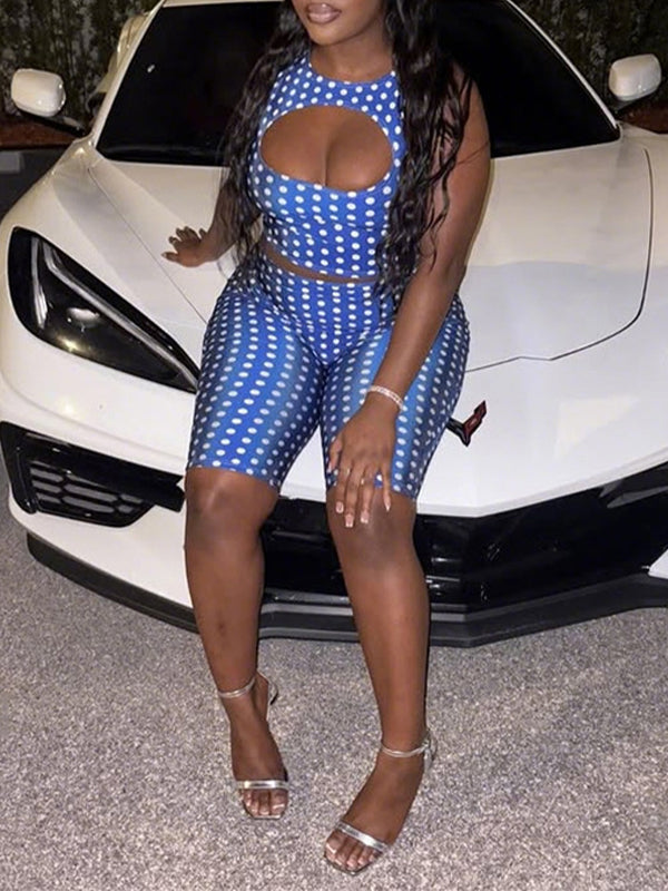Dot Cutout Tank Top & Shorts Set