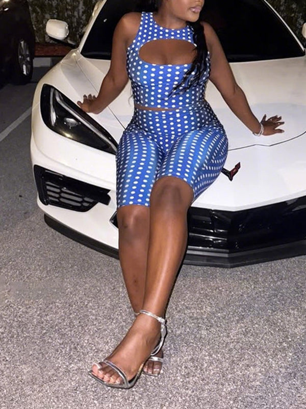 Dot Cutout Tank Top & Shorts Set