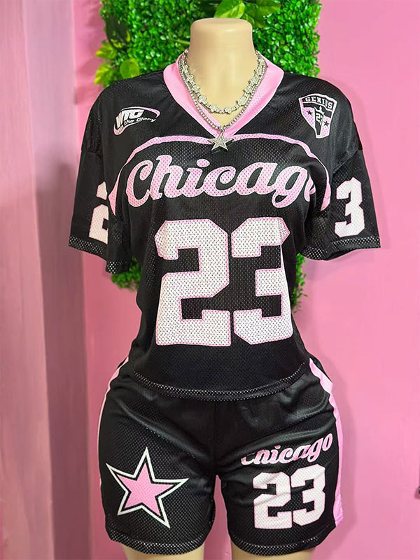 Printed V-Neck Top & Shorts Set