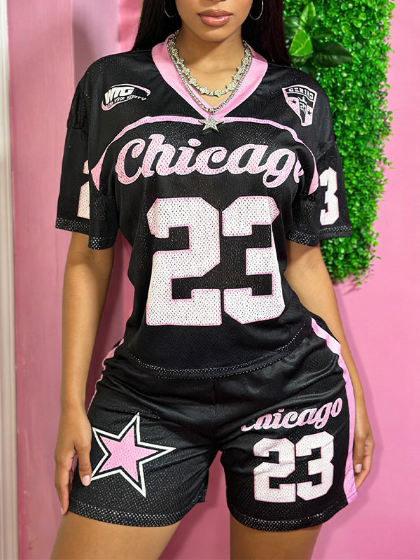 Printed V-Neck Top & Shorts Set