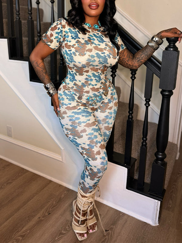 Printed Open-Back Jumpsuit