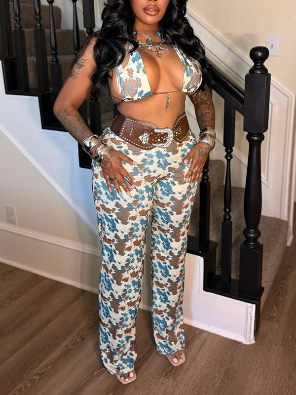 Printed Halter Bra Top & Pants Set