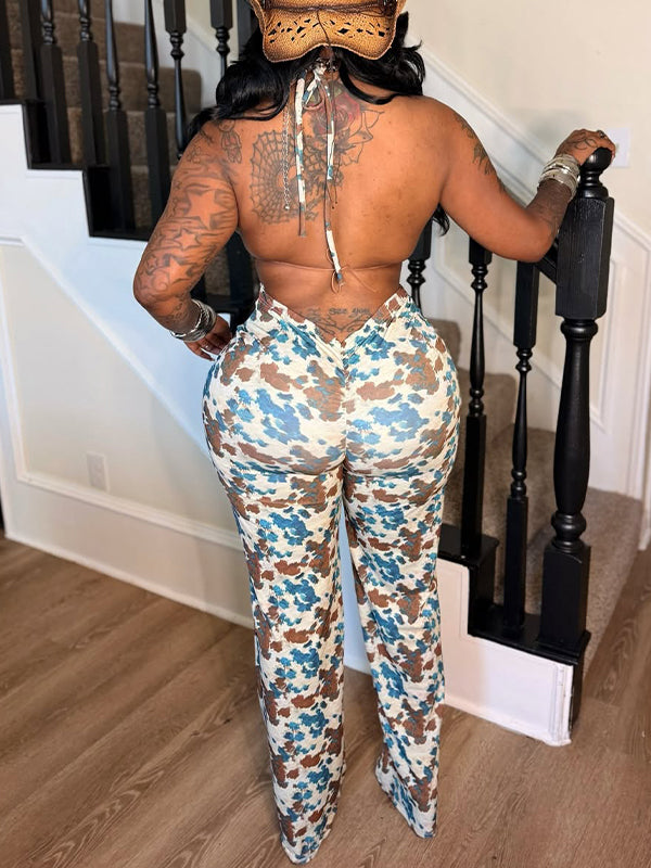 Printed Halter Bra Top & Pants Set