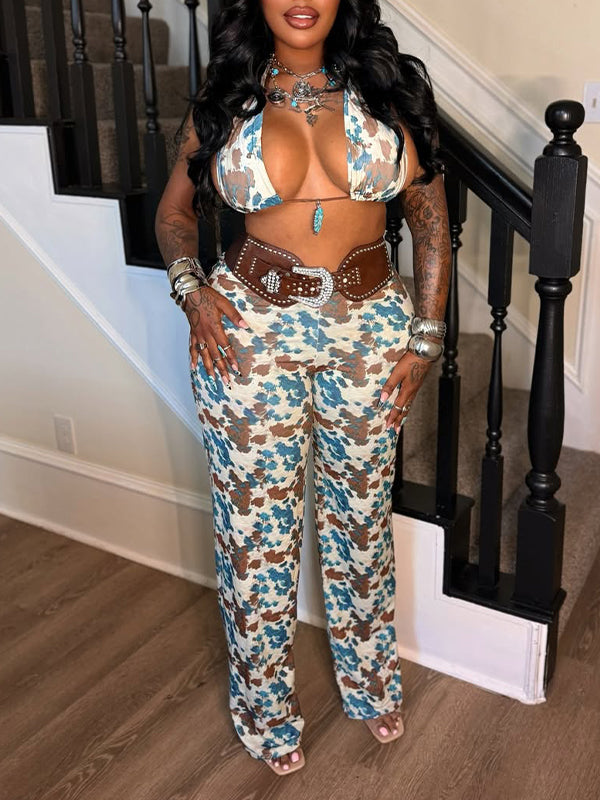 Printed Halter Bra Top & Pants Set