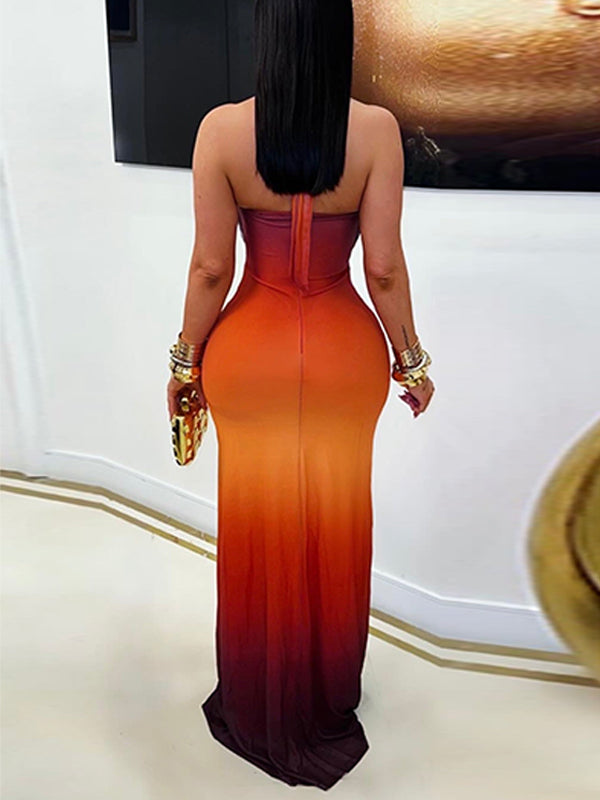 Ombre Halter Cutout Maxi Dress