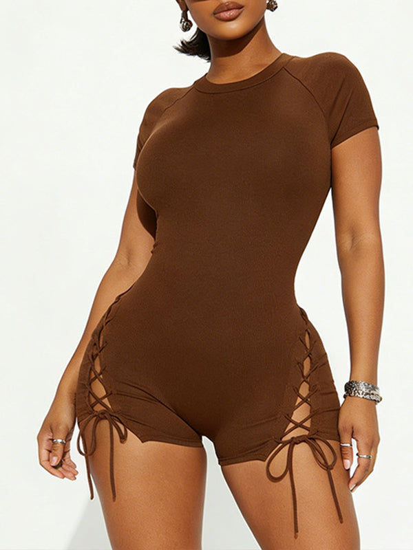 Solid Lace-Up Romper