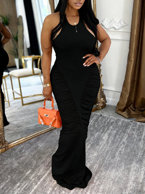 Ruched Combo Halter Dress