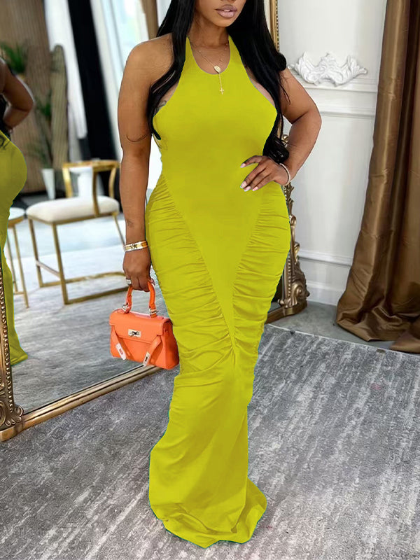 Ruched Combo Halter Dress