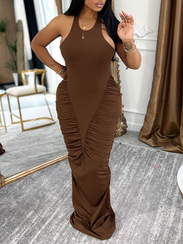 Ruched Combo Halter Dress