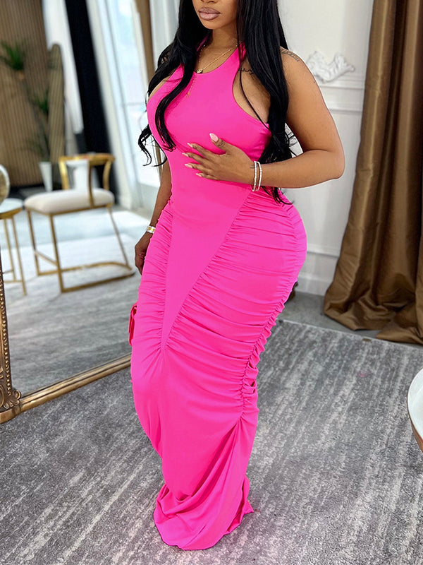 Ruched Combo Halter Dress