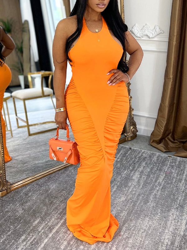 Ruched Combo Halter Dress
