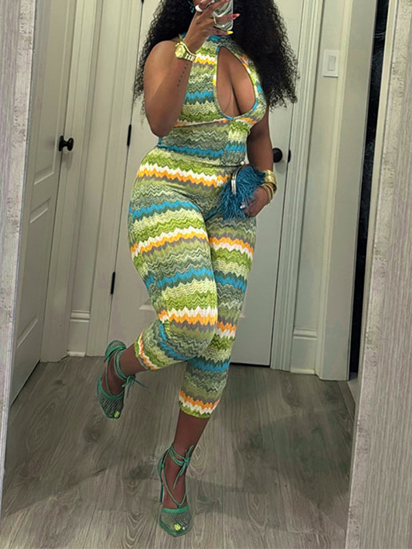 Printed Cutout Sleeveless Jumpsuit