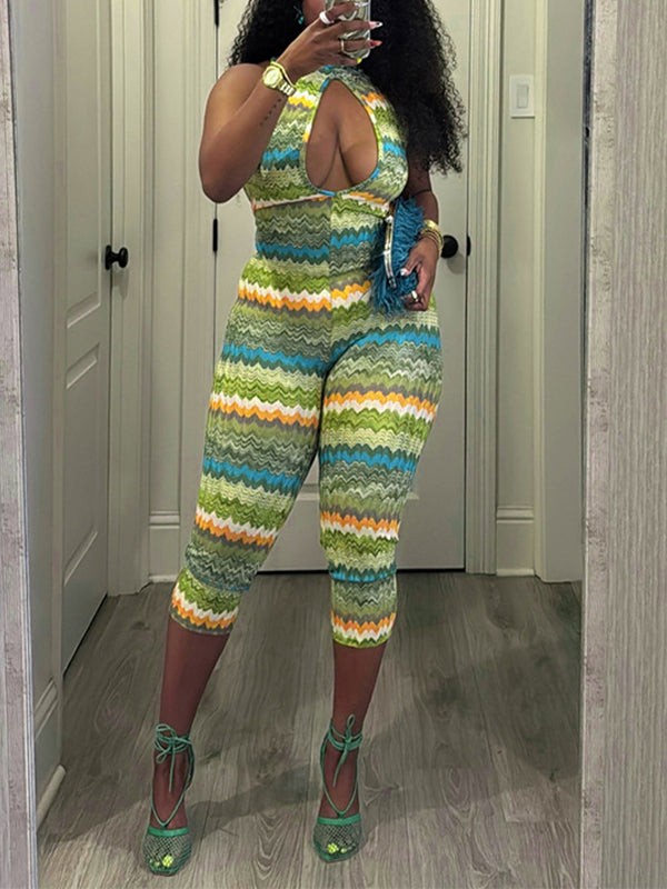 Printed Cutout Sleeveless Jumpsuit