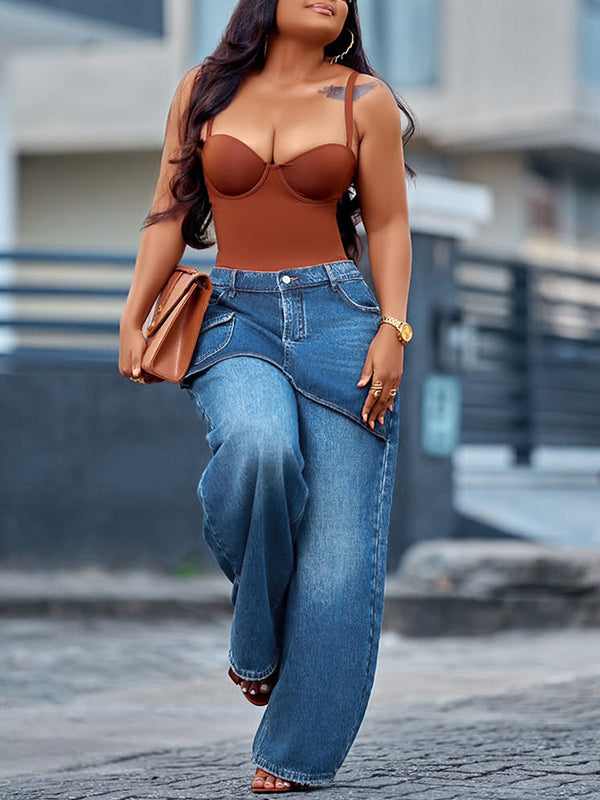 Overlapped Wide-Leg Jeans--Clearance