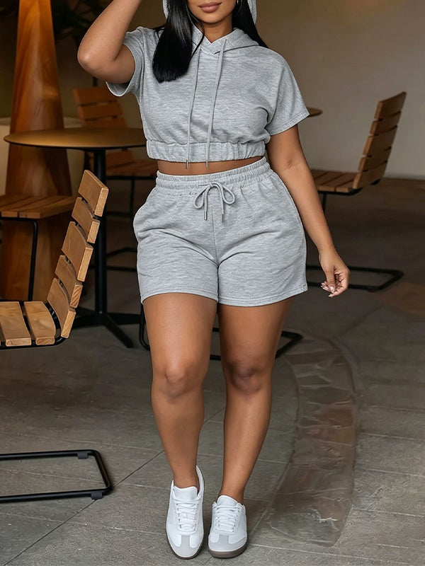 Solid Hoodie & Shorts Set