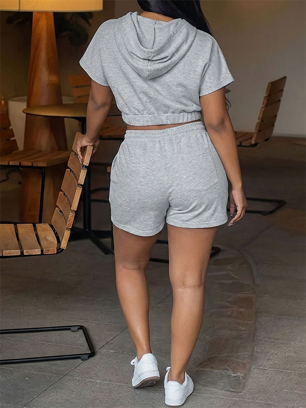 Solid Hoodie & Shorts Set