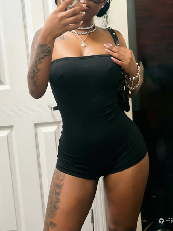 Solid Strapless Romper