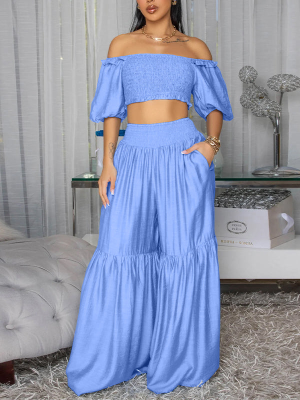 Off-Shoulder Crop Top & Wide-Leg Pants Set