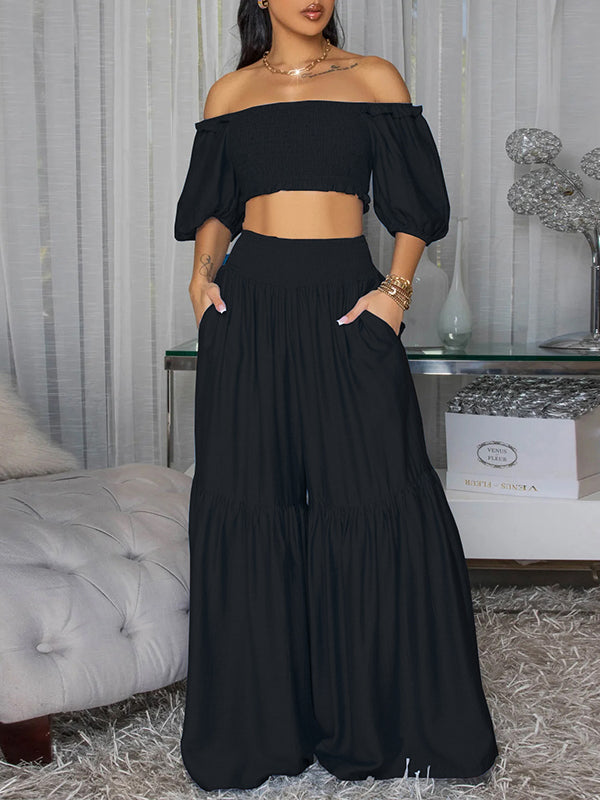 Off-Shoulder Crop Top & Wide-Leg Pants Set