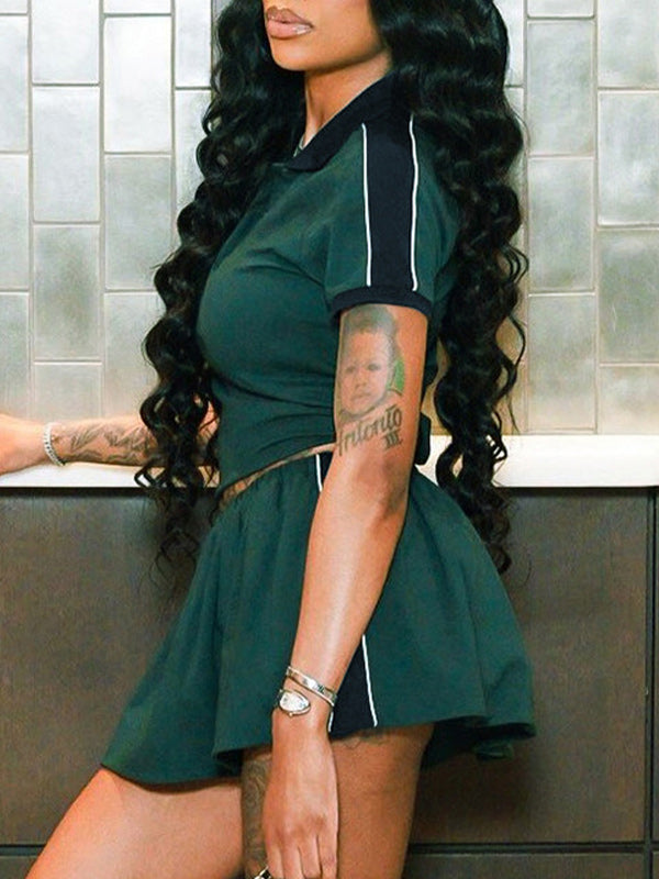 Contrast Polo Top & Skirt Set