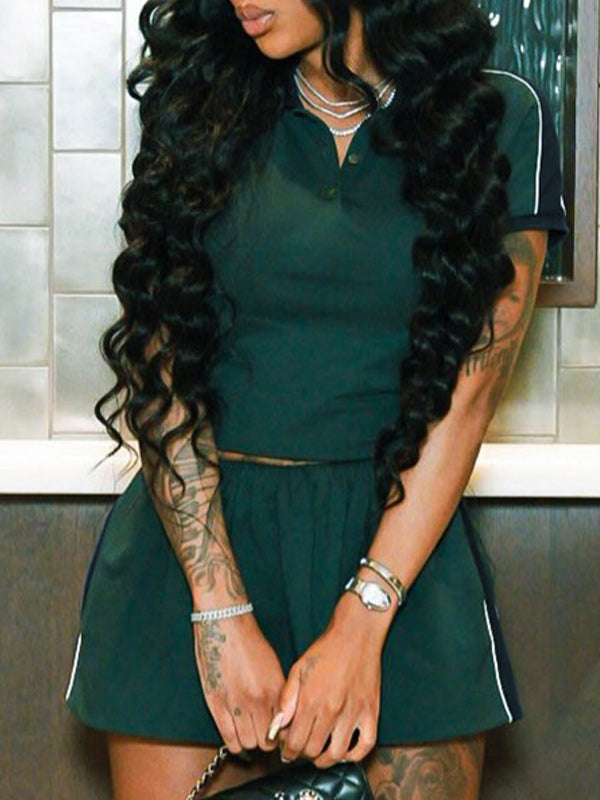 Contrast Polo Top & Skirt Set