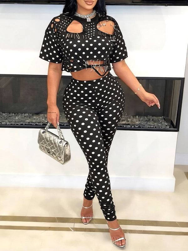 Dot Cutout Tee & Pants Set