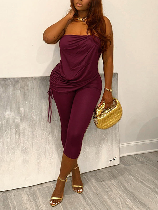 Drawstring Strapless Jumpsuit