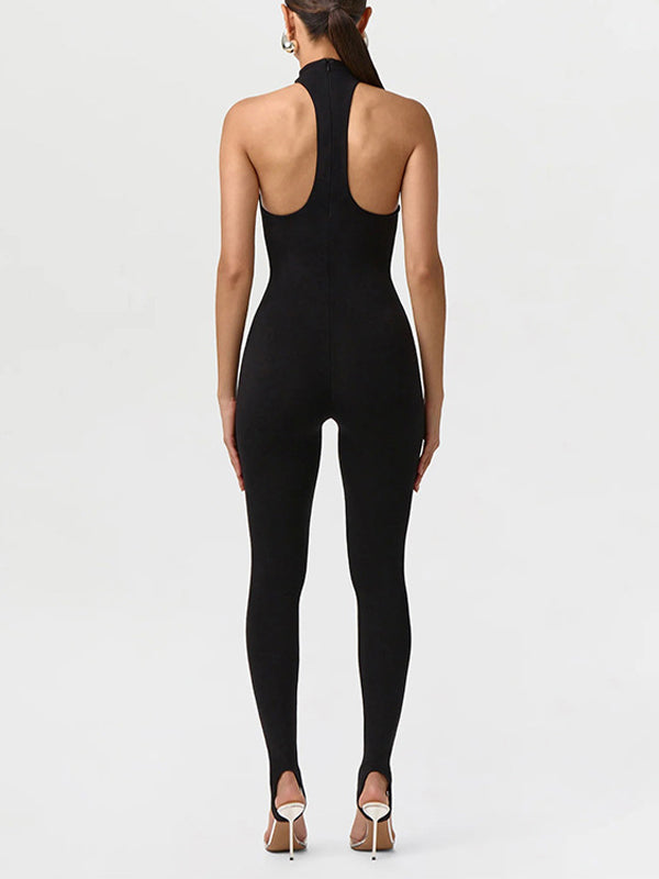 Solid Sleeveless Skinny Jumpsuit