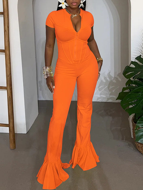 Zip-Front Flared Jumpsuit