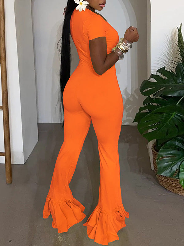 Zip-Front Flared Jumpsuit