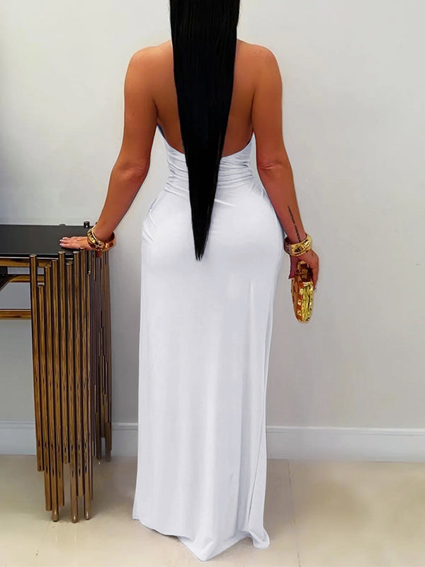 Deep V Slit Halter Dress