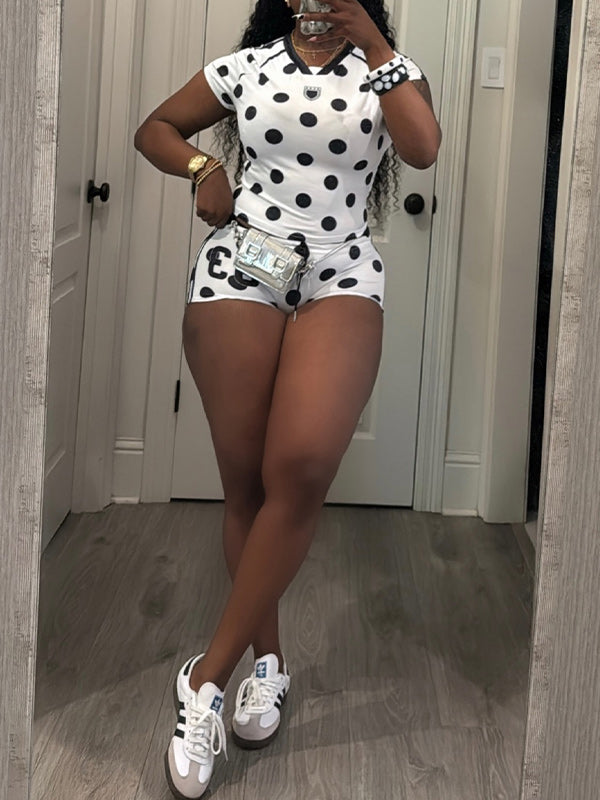 Dot V-Neck Tee & Shorts Set