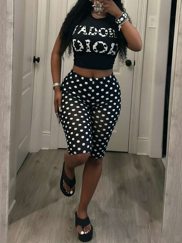 Printed Tank Top & Dot Capri Pants Set