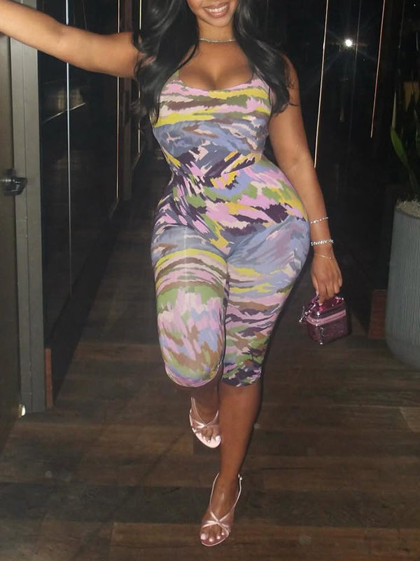 Printed Tank Top & Capri Pants Set