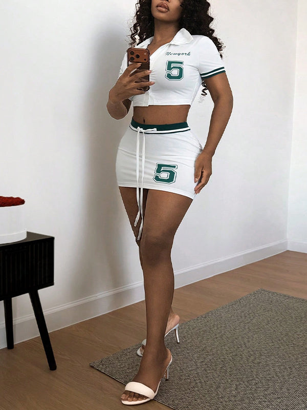 Contrast Shirt & Skirt Set