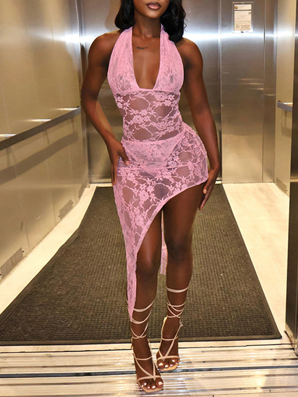 Lace Halter Bodysuit & Skirt Set