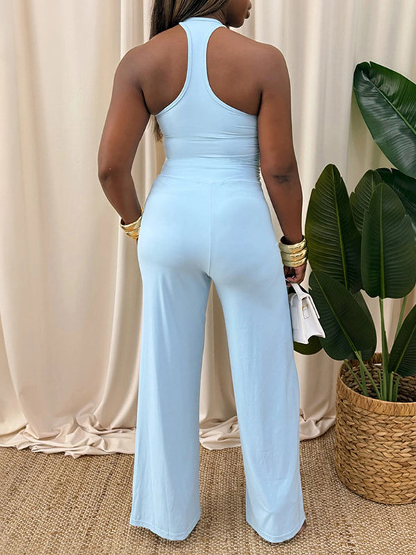 Solid Halter Top & Pants Set
