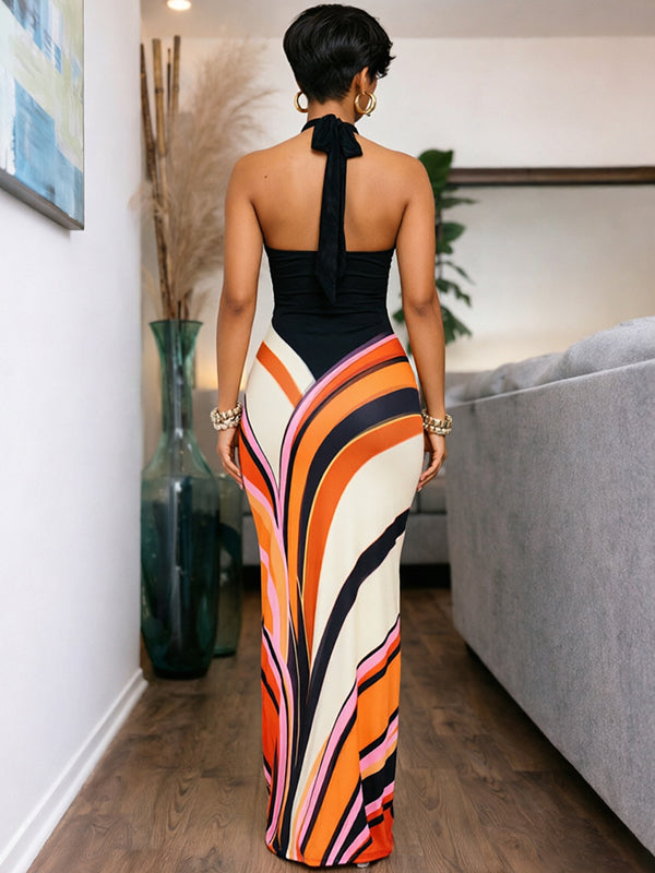 Printed Halter Maxi Dress