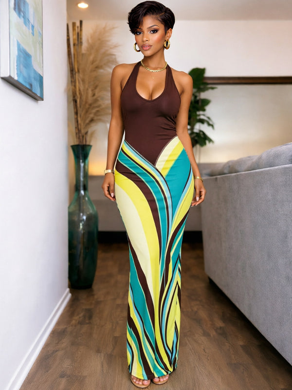 Printed Halter Maxi Dress