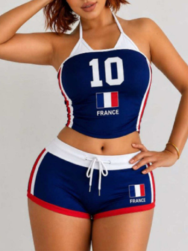 Colorblock Halter Top & Shorts Set