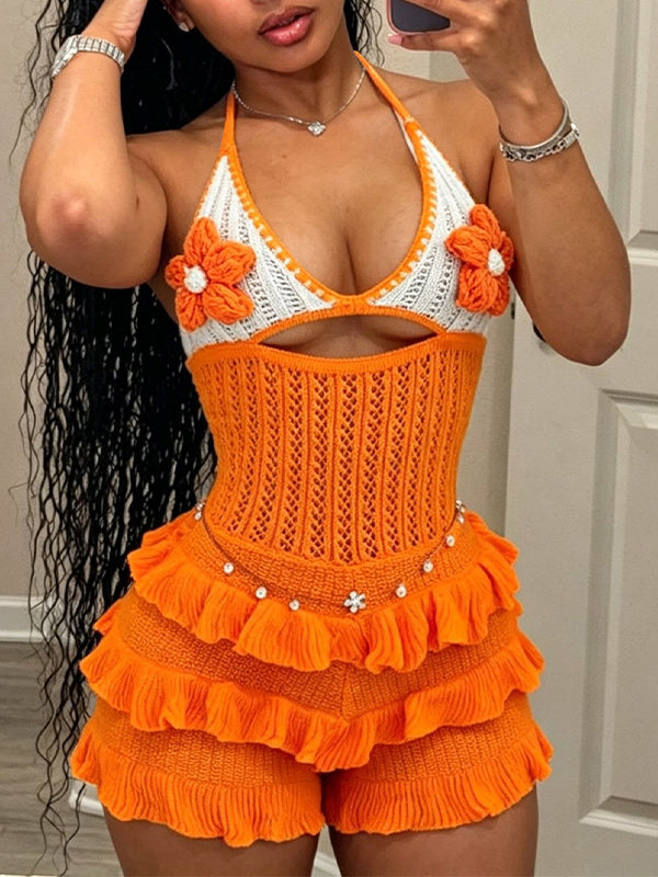Crochet Ruffle Halter Romper