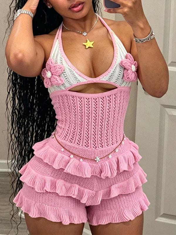 Crochet Ruffle Halter Romper