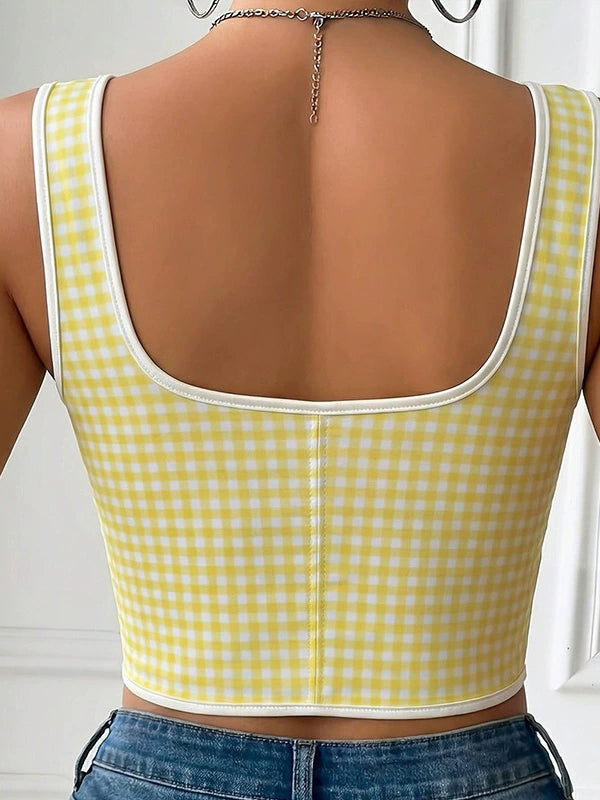 Vichy Plaid Lace-Up Corset Top