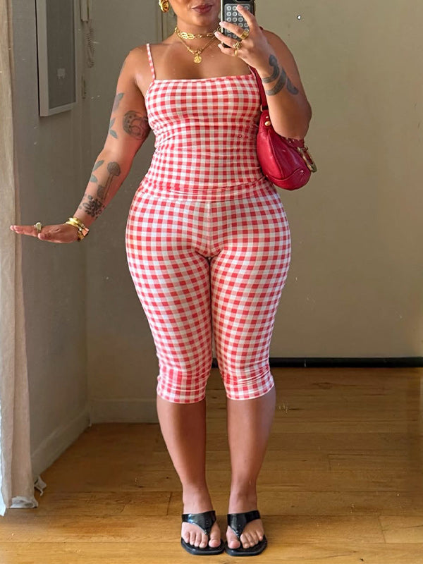 Vichy Plaid Cami Top & Capri Pants Set