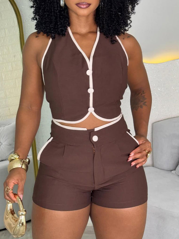 Piping Halter Vest & Shorts Set