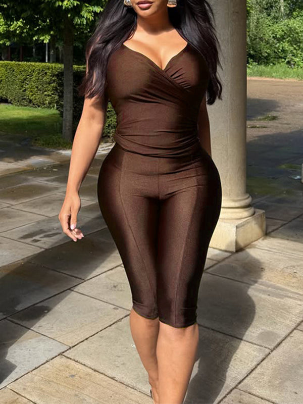 Solid Halter Top & Capri Pants Set