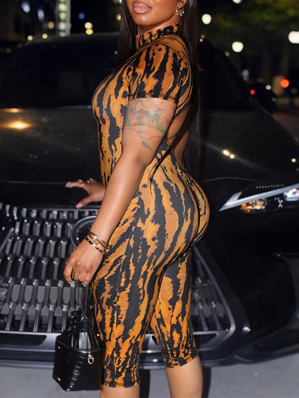 Printed Open-Back Capri Jumpsuit