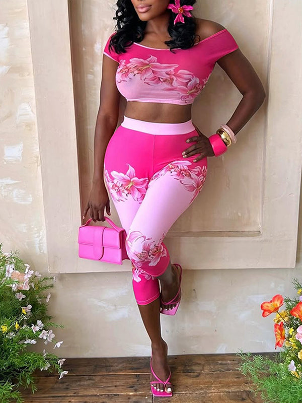 Off-Shoulder Crop Top & Capri Pants Set